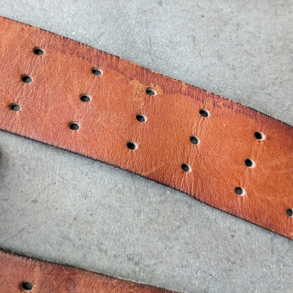 Vintage Brown Leather Three Hole Prong Buckle Wide Belt unisex - Picture 3 of 10